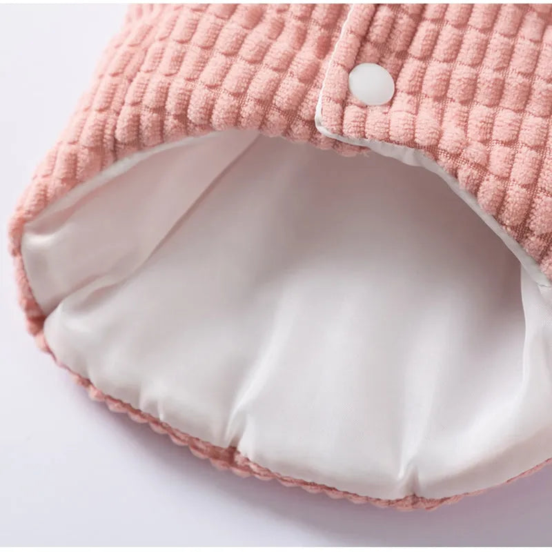 Pink checked corduroy dog vest with metal leash ring and bear tag for small medium dogs
