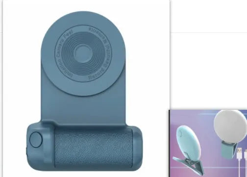 Black 3-in-1 magnetic phone camera handle with rotatable stand and PU leather grip