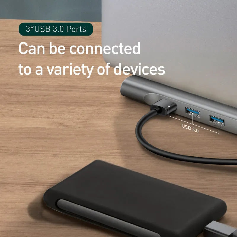 Ten-port aluminium alloy hub docking station with cooling bracket showing multiple connectivity ports