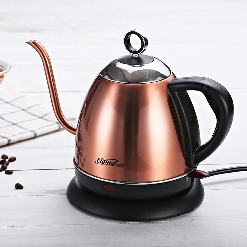 White automatic stainless steel kettle with touch control panel and 1L capacity.