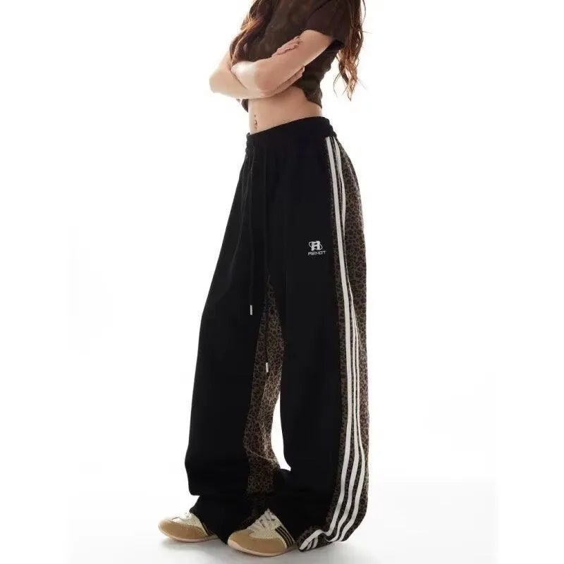 Youth popularity high waist straight trousers for teen boys in black polyester with patchwork stitching