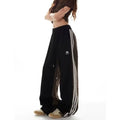 Youth popularity high waist straight trousers for teen boys in black polyester with patchwork stitching
