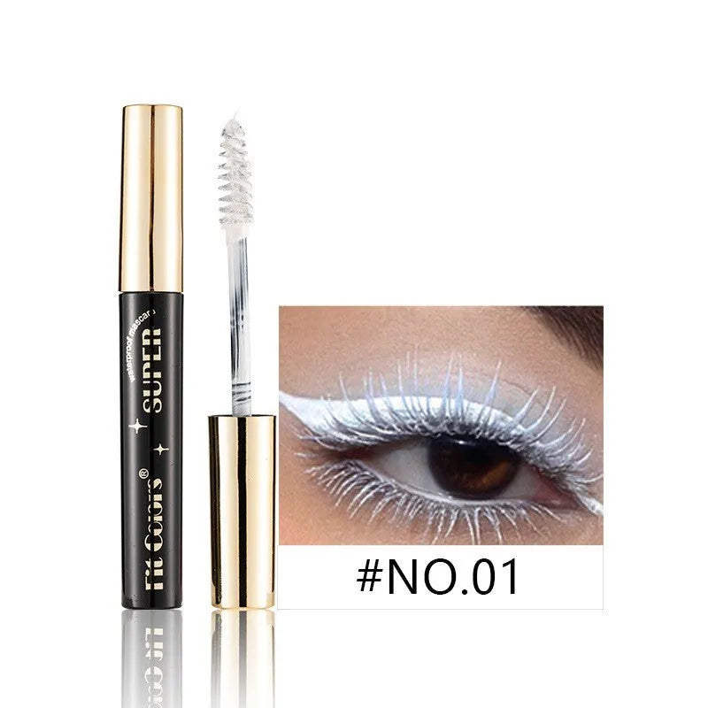 Colourful mascara for stage and nightclub use showing 12 different shade options
