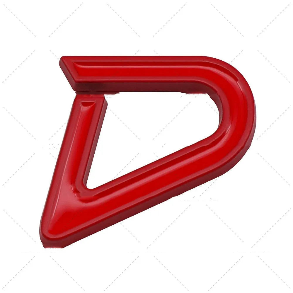 Metal car bumper stickers showing SD and D patterns in red silver and red black colour options