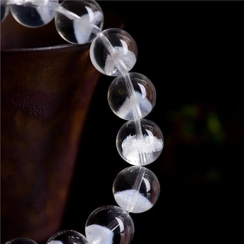 Original white crystal pyramid bead bracelet for women with a silver Ruyi charm, shown in multiple size options.