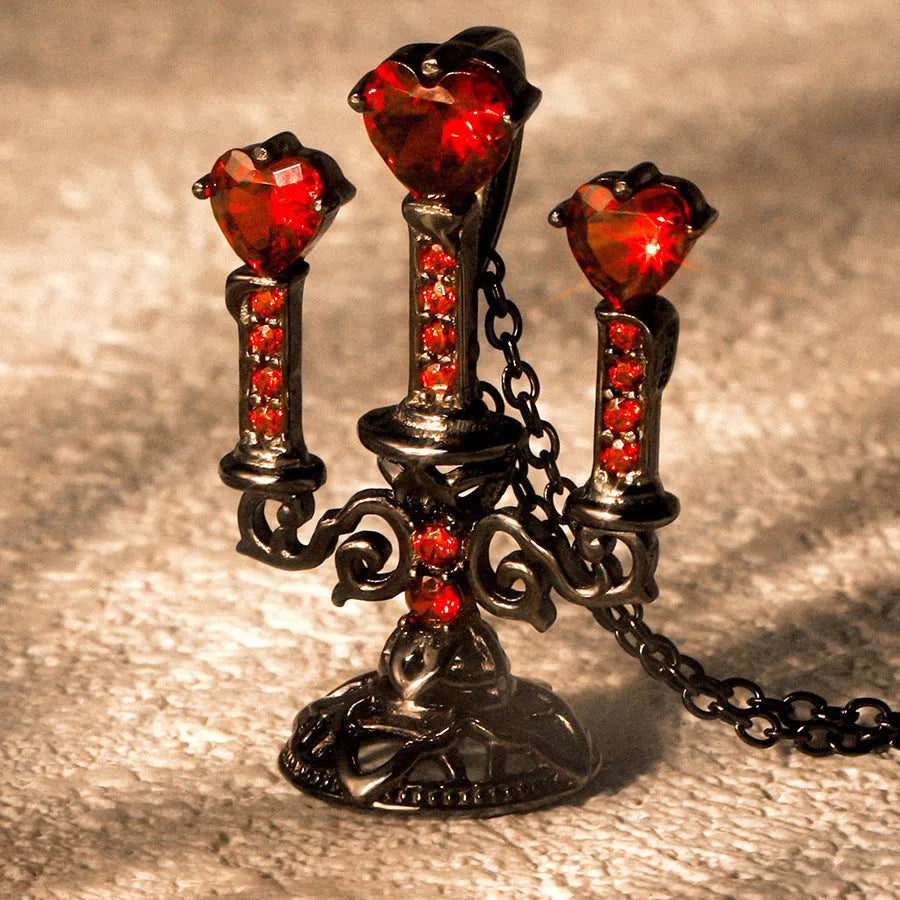 Retro hollow candlestick women's necklace with gothic cross chain in zinc alloy construction