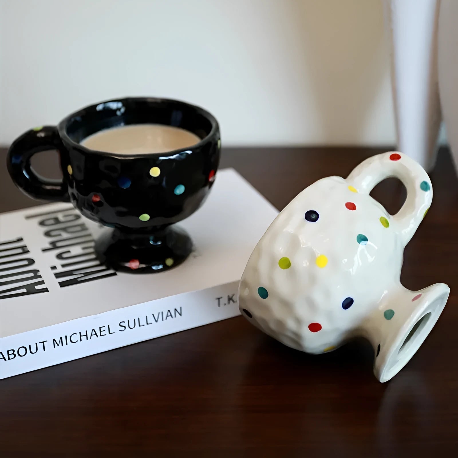 Irregular handmade ceramic mug in solid colour with approximately 250ml capacity