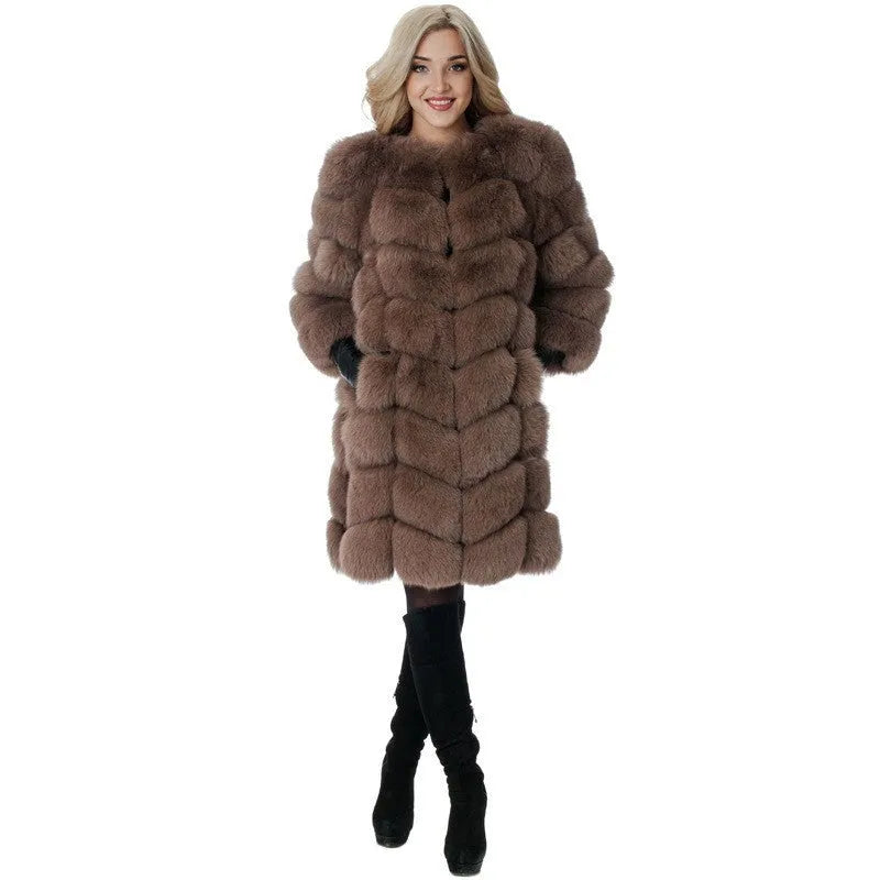Women's 80cm long artificial fur coat in regular sleeve style available in multiple colours