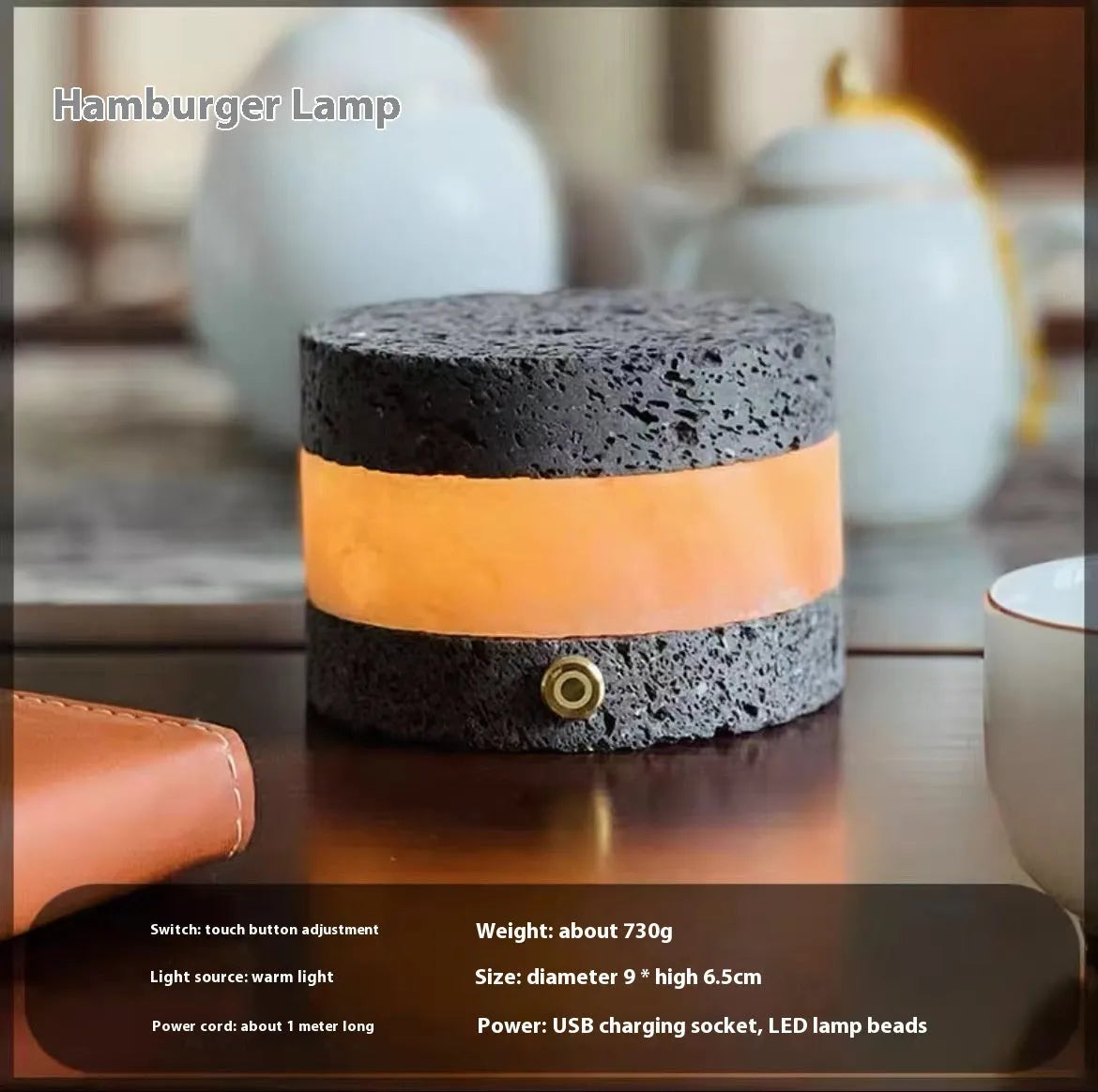 Small orange volcanic rock USB night lamp with touch dimming and essential oil tray