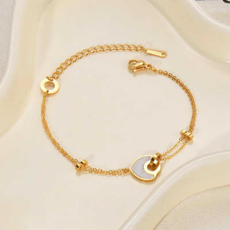 Women's stainless steel resin heart bracelet with double layers and electroplated finish