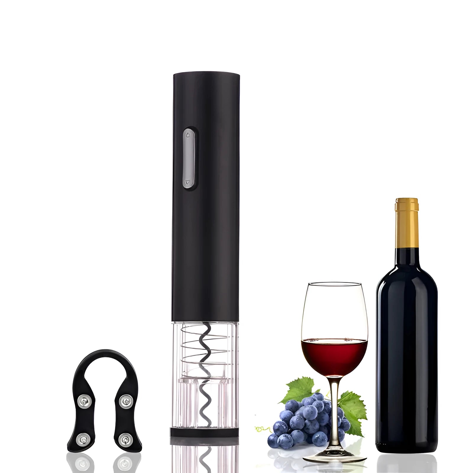 Automatic electric wine bottle opener with foil cutter in black, red, and white colour options.