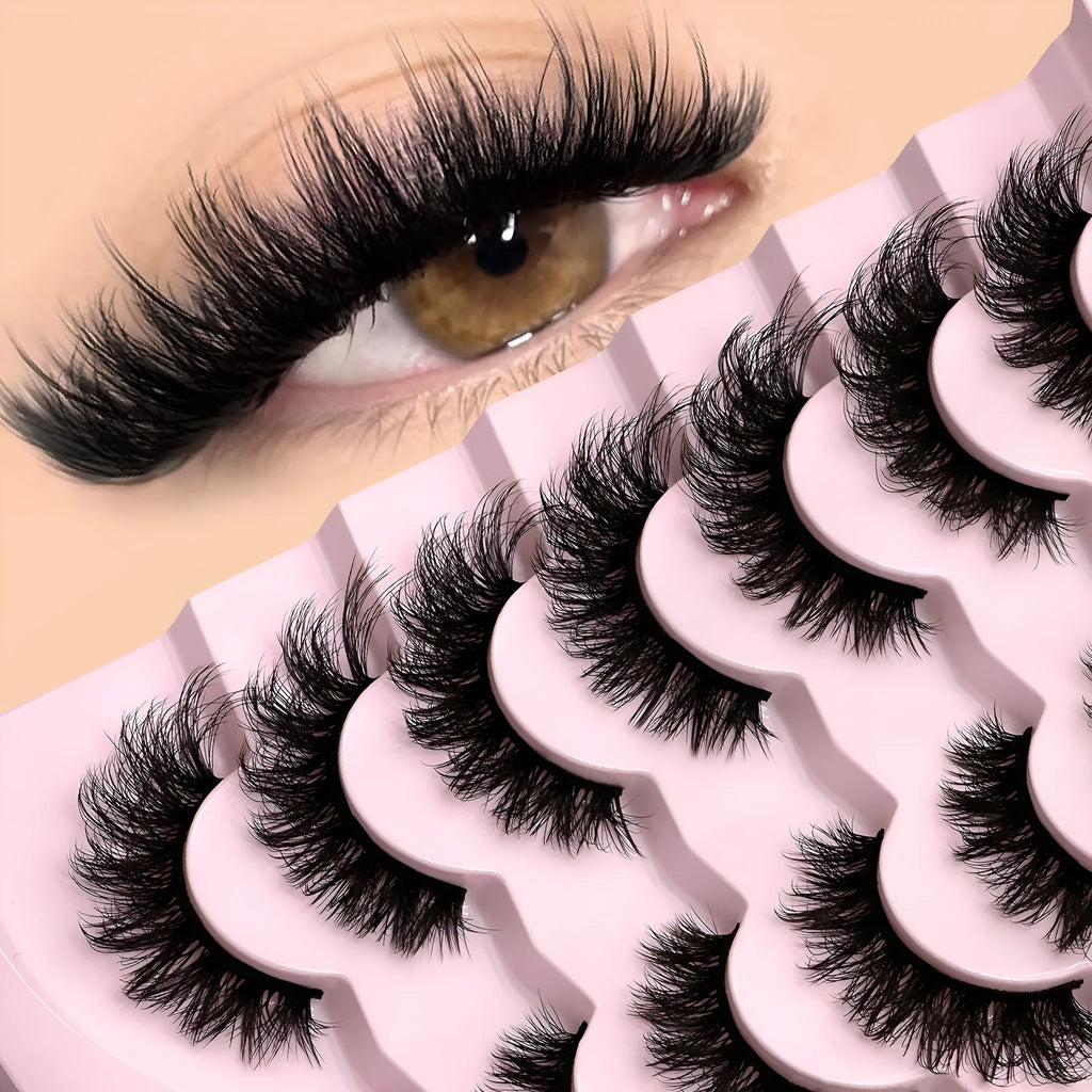 Six styles of artificial fibre false eyelashes with adhesive for natural long, thick volume