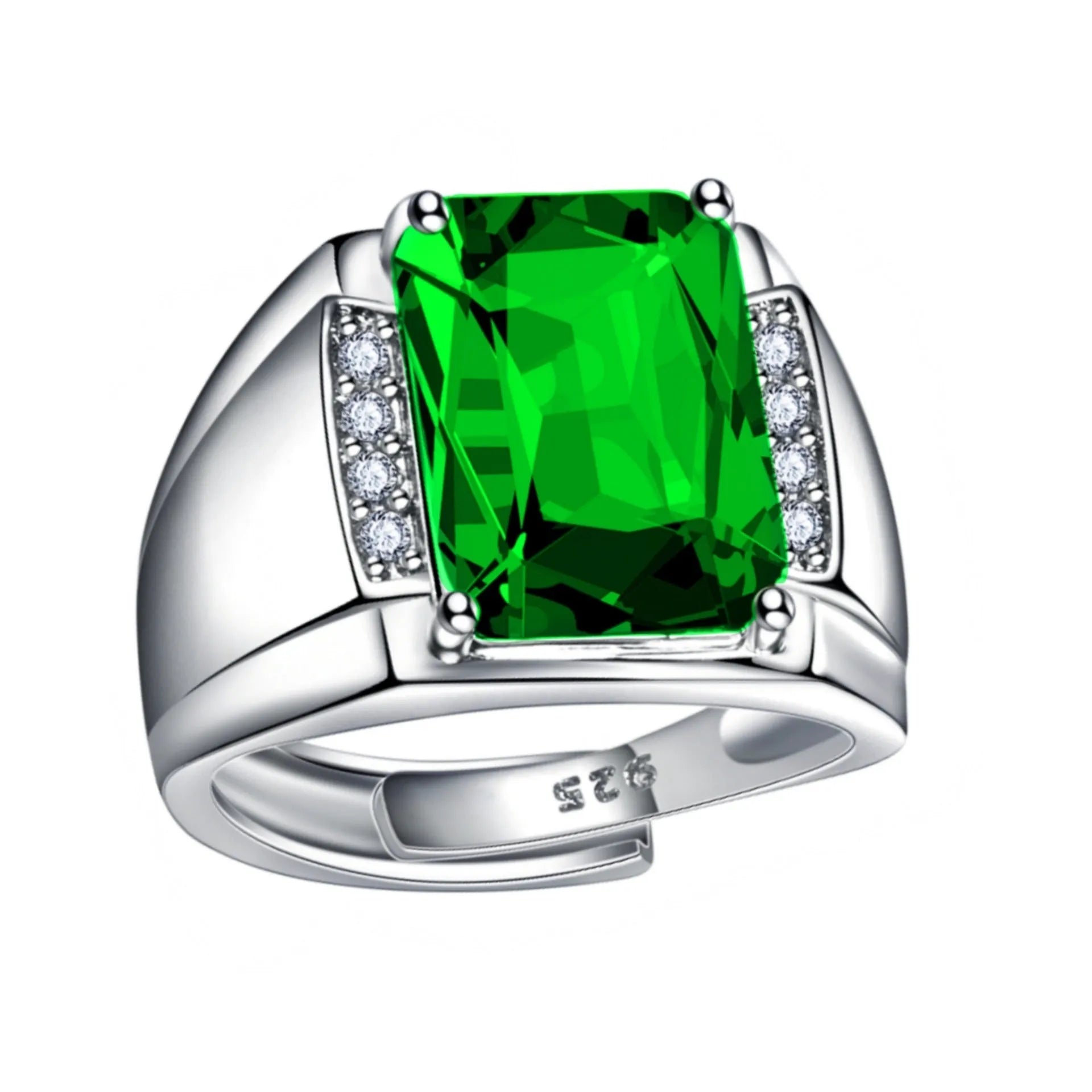 Adjustable open geometric ring with a coloured rhinestone stone on a copper band with plated finish.