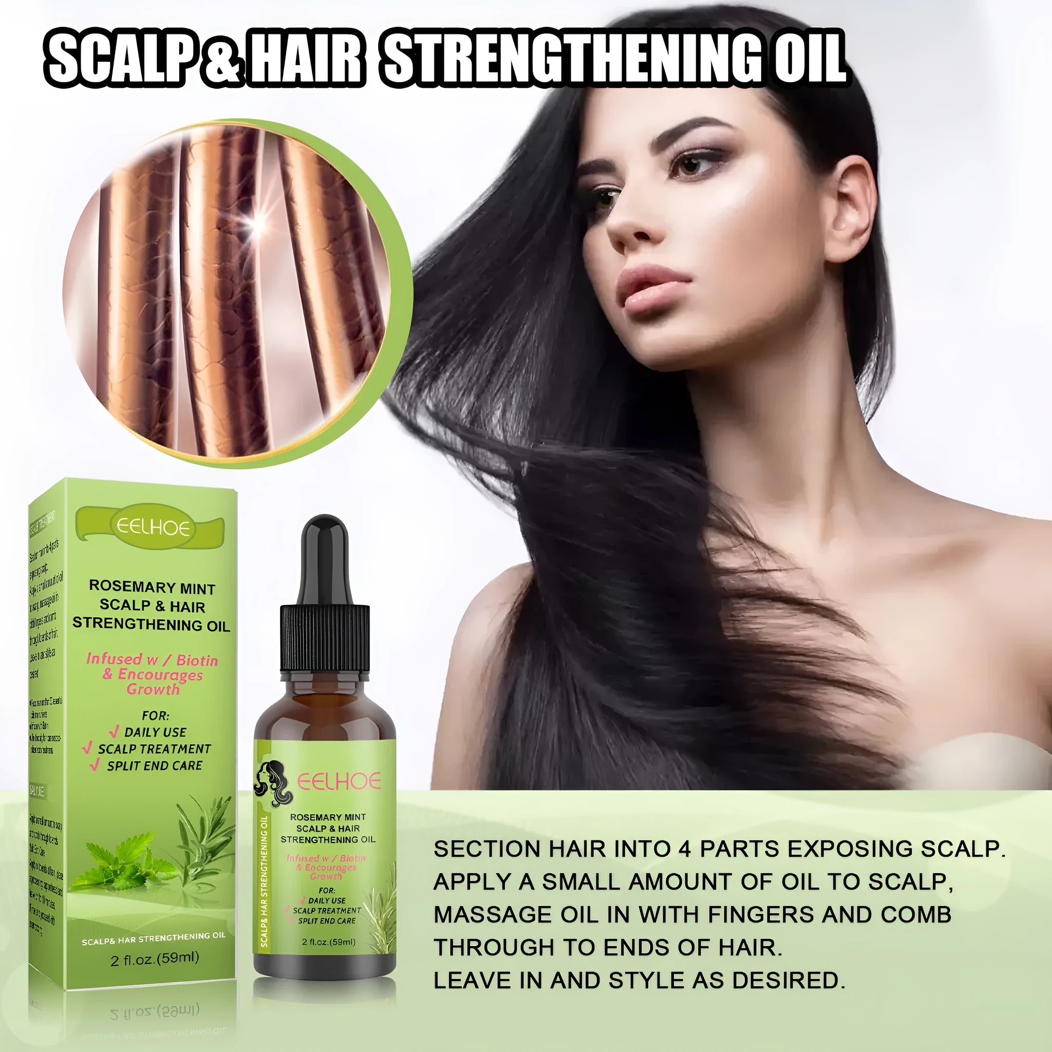 59ml bottle of rosemary mint hair growth fluid for scalp massage treatment.