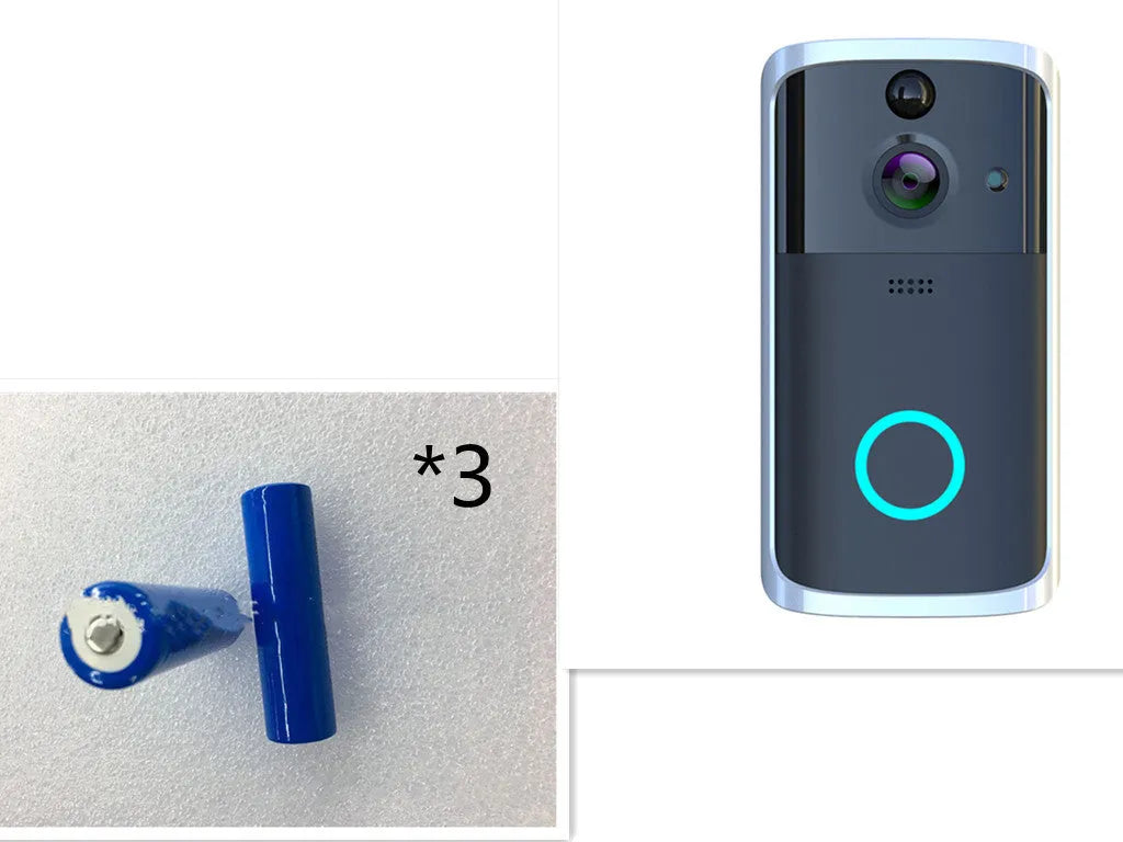 WiFi video doorbell camera in black with two-way voice intercom and infrared night vision for remote home monitoring
