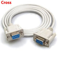 DB9 female-to-female RS232 serial crossover cable, 1.5 metres long, milky white colour