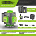 Green 16-line 3D laser level with compact black housing on a work surface.