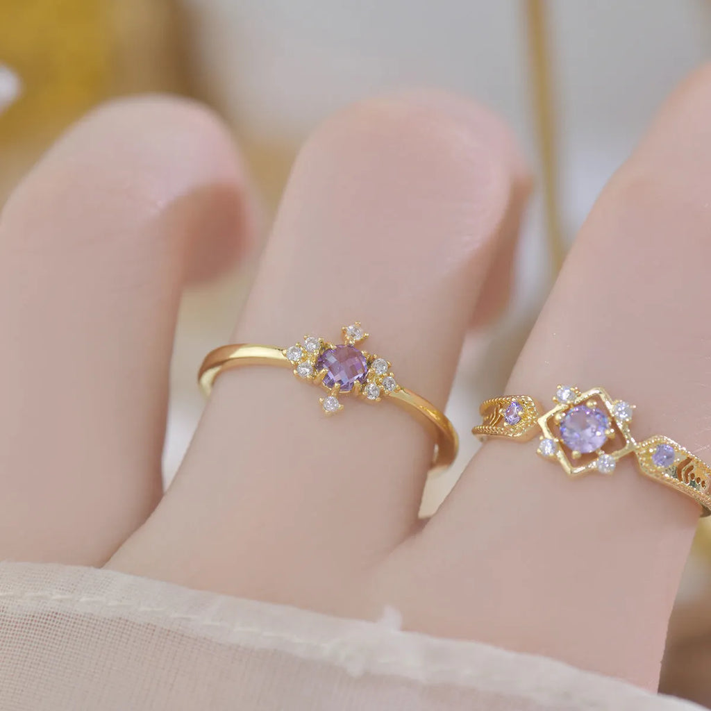 French style copper open mouth split ring with purple zircon stones for women