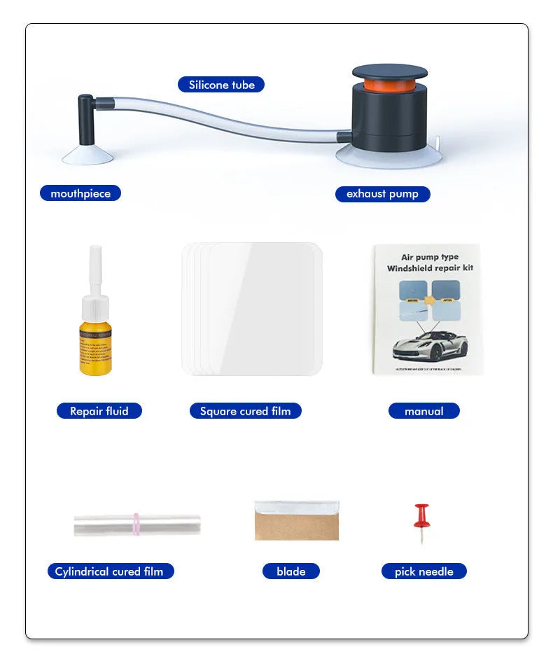 Car windshield crack repair tool with plastic body and glass corrector for DIY automotive glass repair