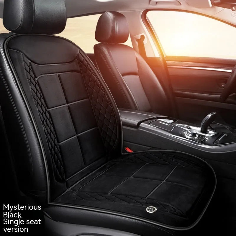 Automotive heating cushion on car seat in beige colour with cotton filler for winter comfort