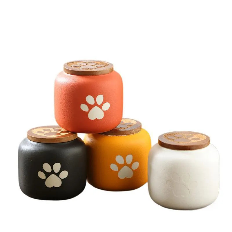 Ceramic pet funeral urn moisture-proof footprint design 180ml or 500ml black red white yellow