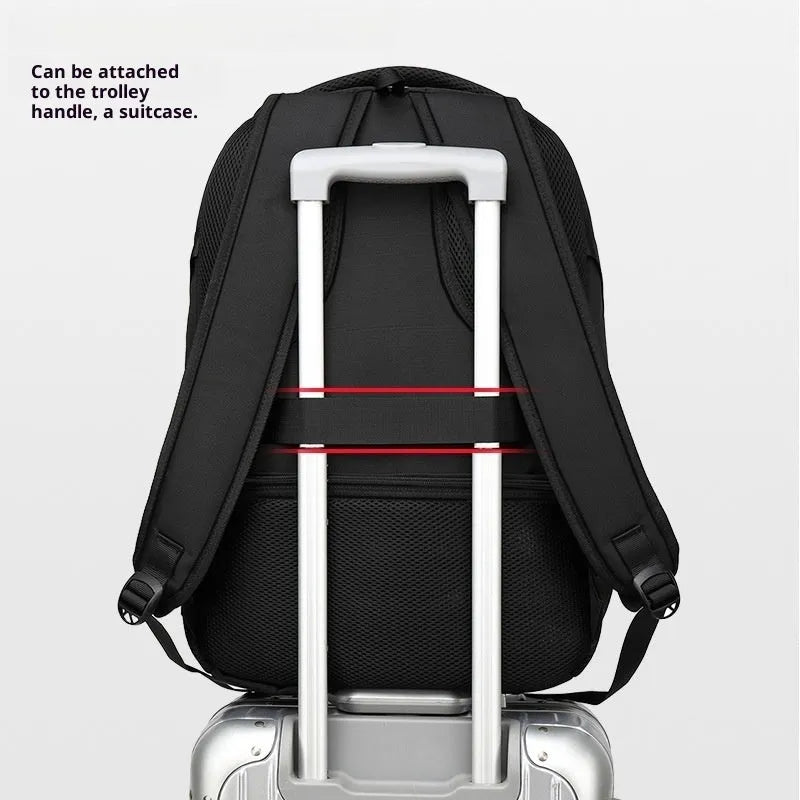 Men's black Oxford cloth waterproof large capacity backpack with curved shoulder straps for travel