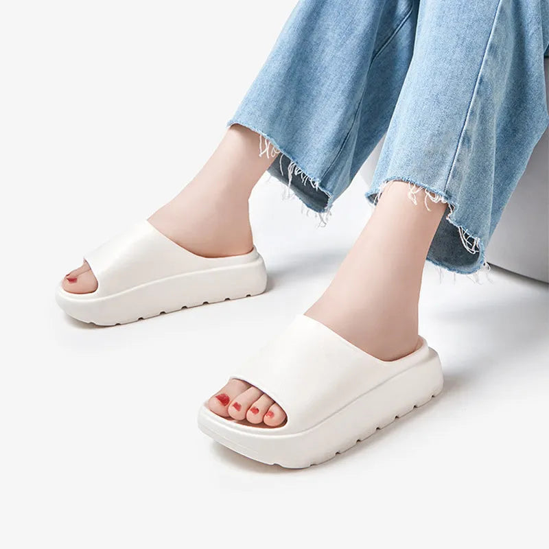 Women's fish mouth beach slippers with thick 5.5cm EVA soles in beige colour