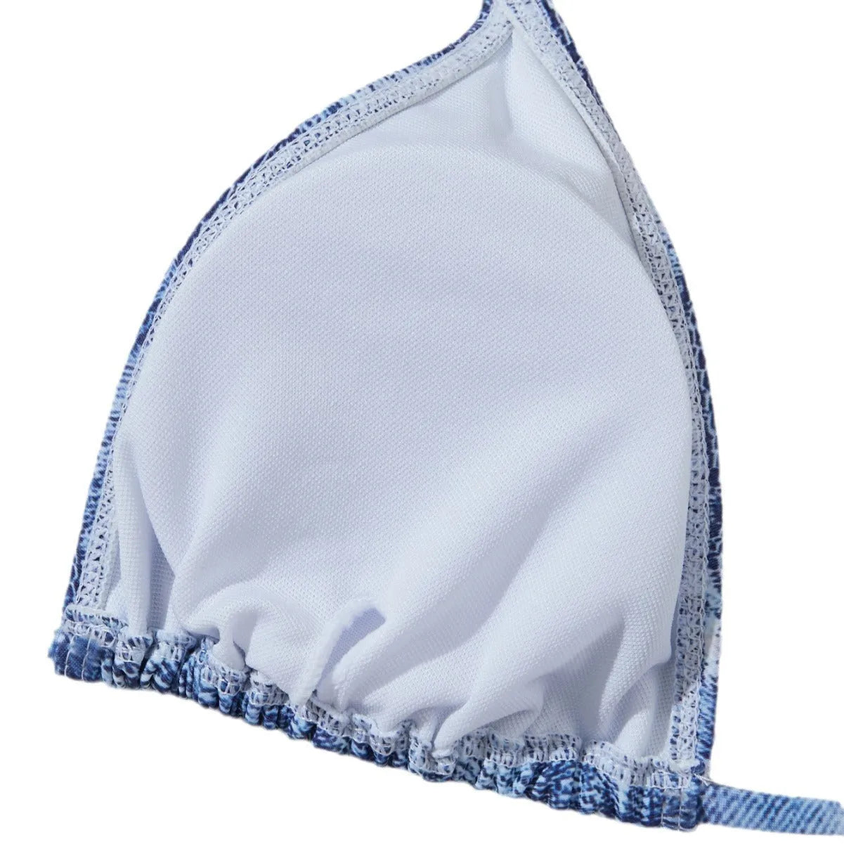 Women's denim printed bikini set with strap design in denim blue colour