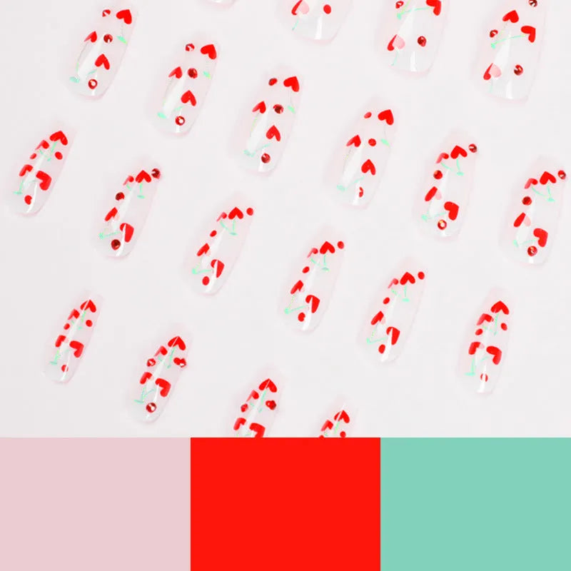 French love red diamond small cherry nail armour sheets set with 24 pieces and adhesive glue