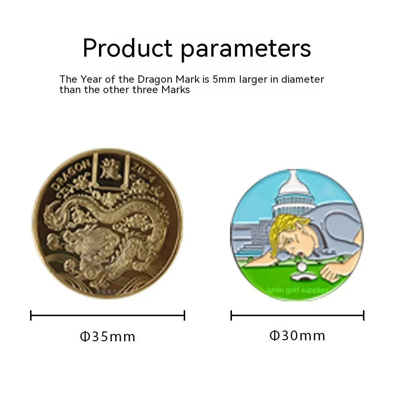 Zinc alloy golf hat clip with engraved Dragon Year pattern for sports accessories