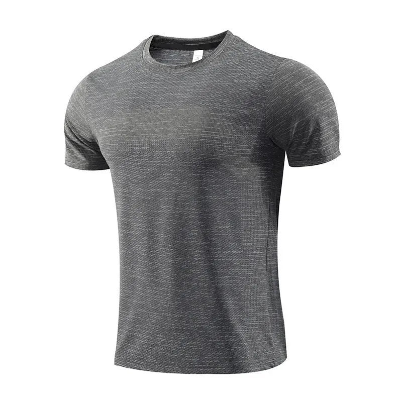 Men's short sleeve athletic t-shirt in polyester spandex for running and basketball
