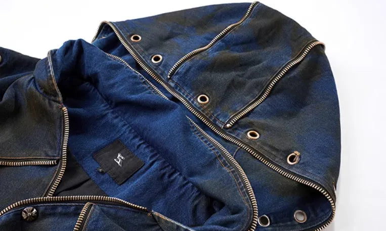 Blue hooded denim style vest coat with matching trousers in Korean fashion set