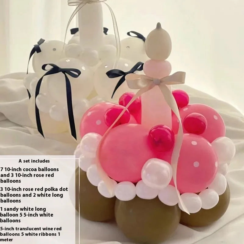 Round shaped balloon bouquet cake decoration DIY kit with colourful balloons arranged as party centrepiece
