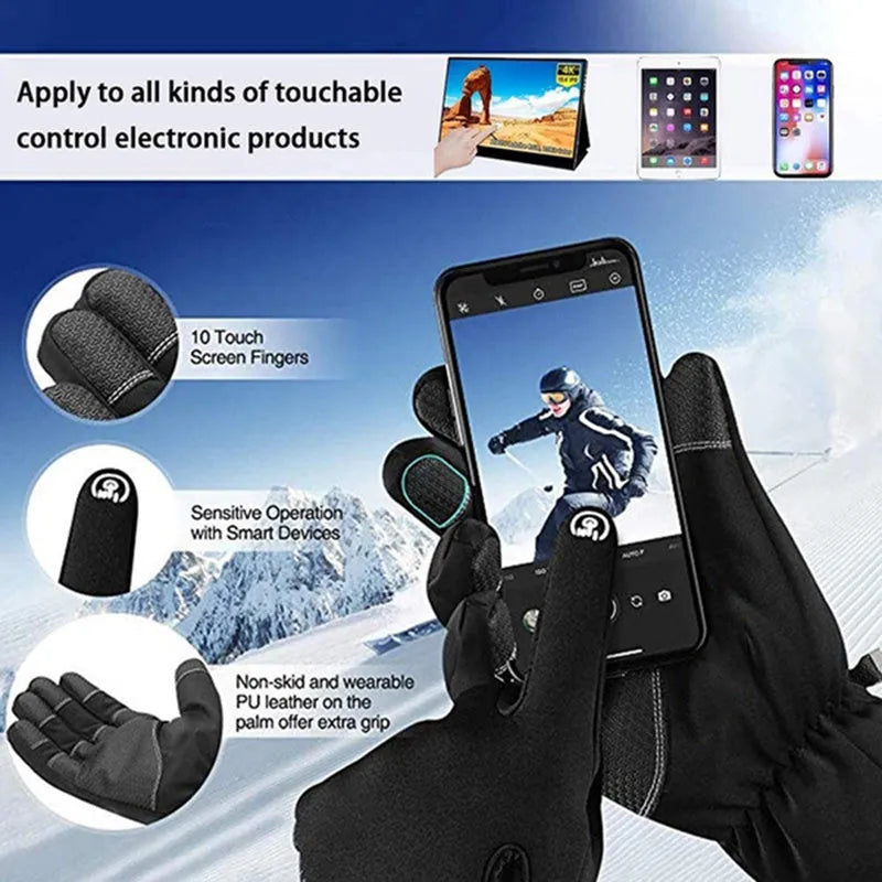 Winter cycling gloves in black with non-slip grip and touchscreen fingertips
