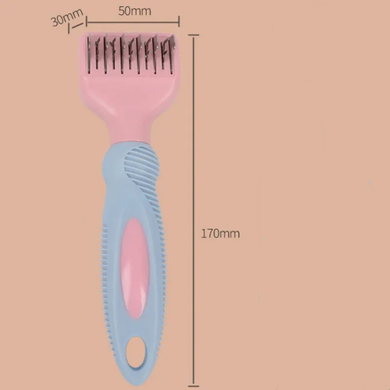Stainless steel dog grooming comb with brush, knot knife and massage function in pink or purple