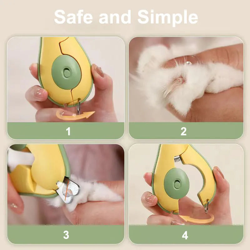 Professional pet nail clippers with LED light for small dogs and cats, in green, pink, or white.