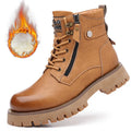 Men's brown high-top leather Martin boots with a velvet upper and a side zipper