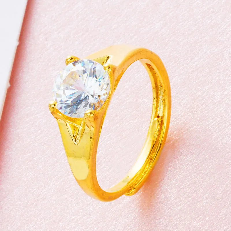 Women's Vietnam placer gold zircon ring copper electroplated adjustable opening white style