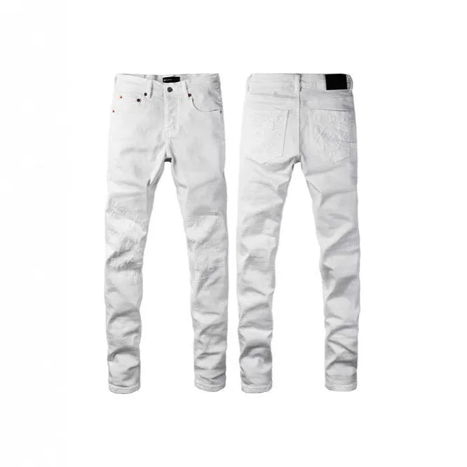 Men's black slim fit stretch jeans with a button fly and straight skinny leg