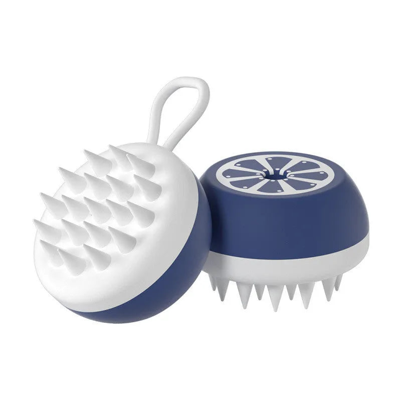 Yellow silicone pet bath brush with massage head and comb for dog and cat grooming.