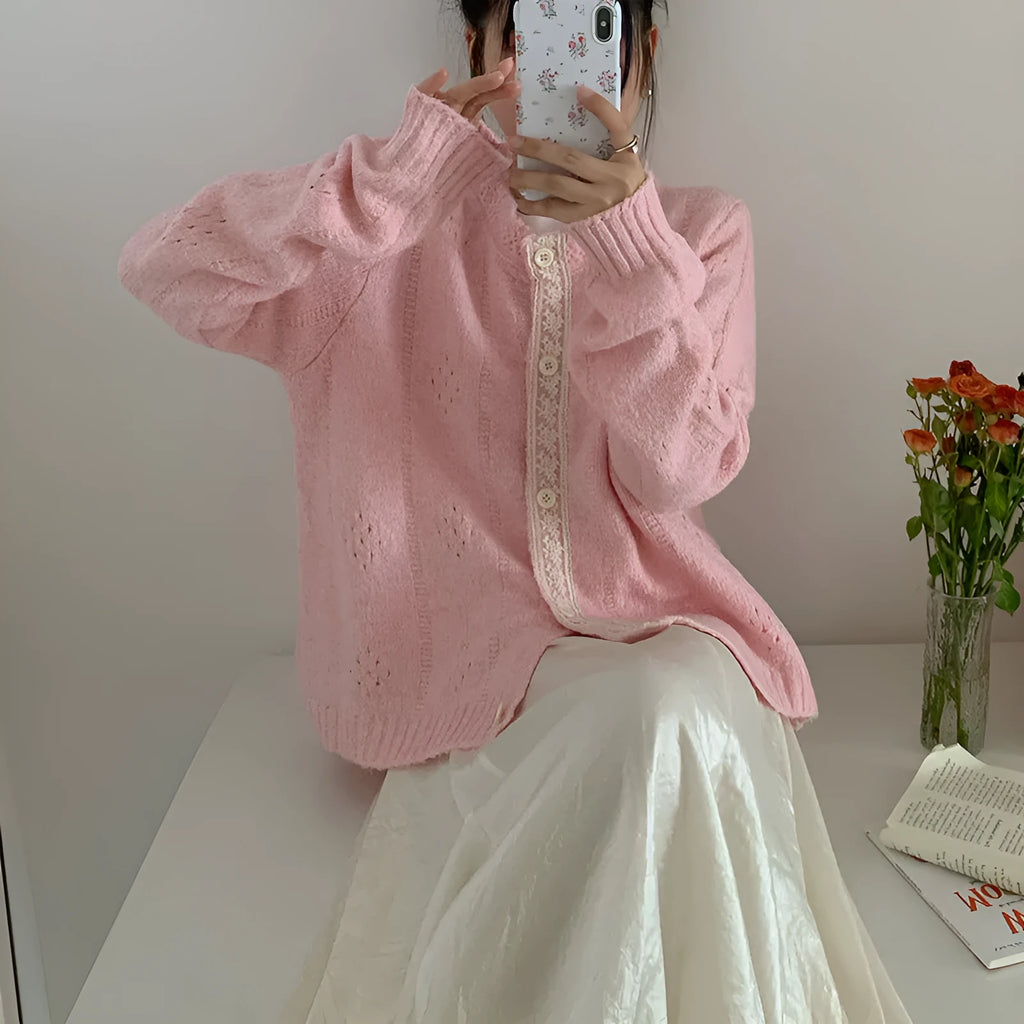 Korean artistic retro loose knitwear sweater coat in viscose fibre available in four colours