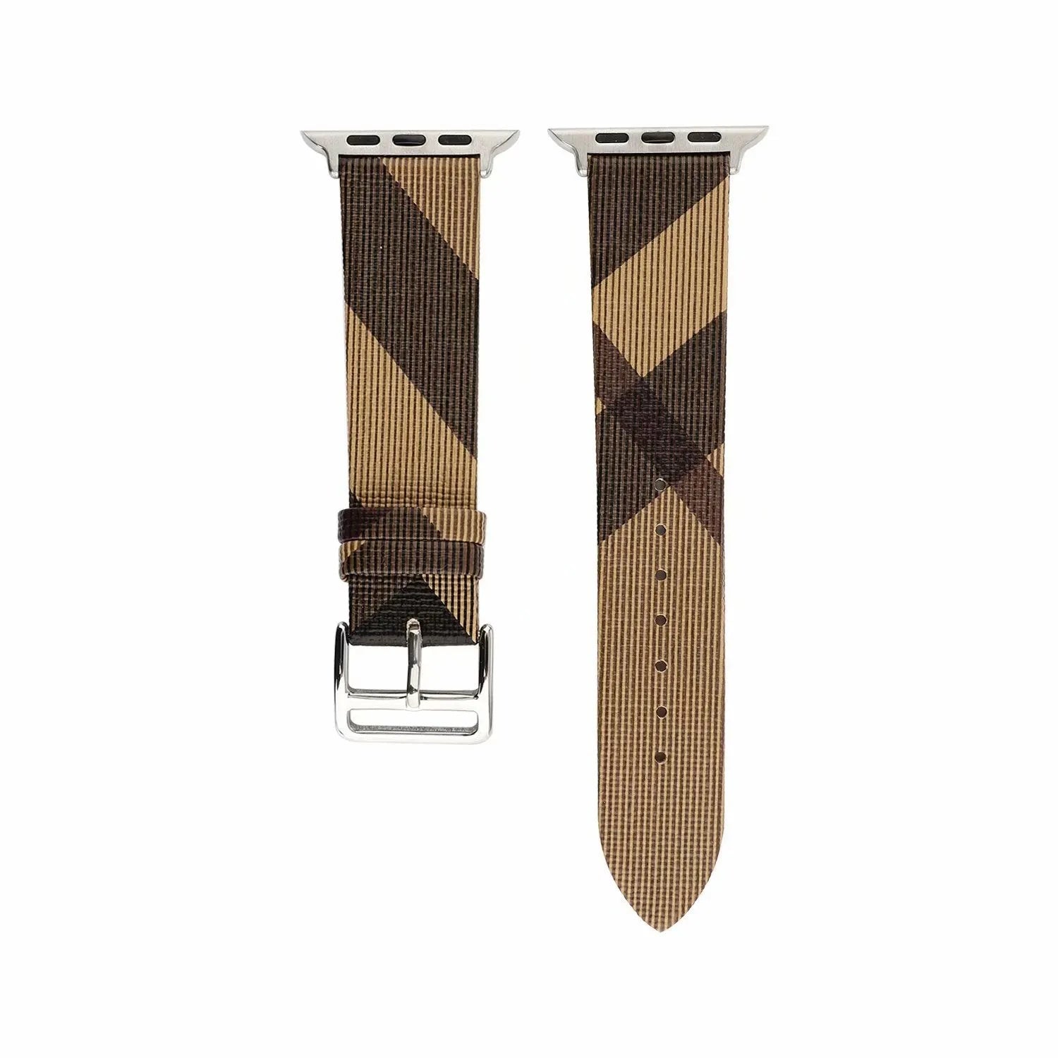 Fashion plaid grey PU watch strap for 38/40mm or 42/44mm watches on a white background
