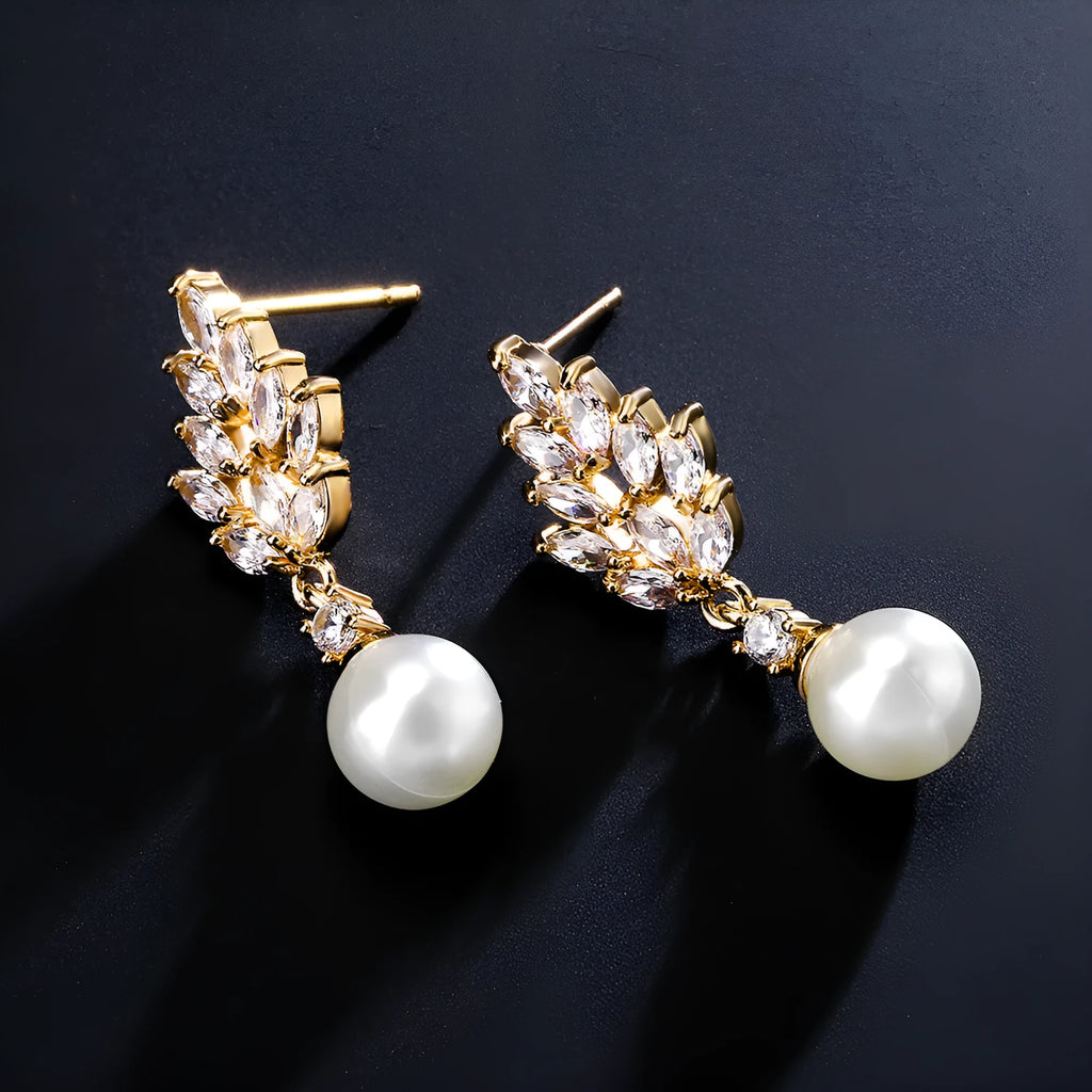 Geometric flower earrings with zircon inlays in gold, platinum, and rose gold plating options