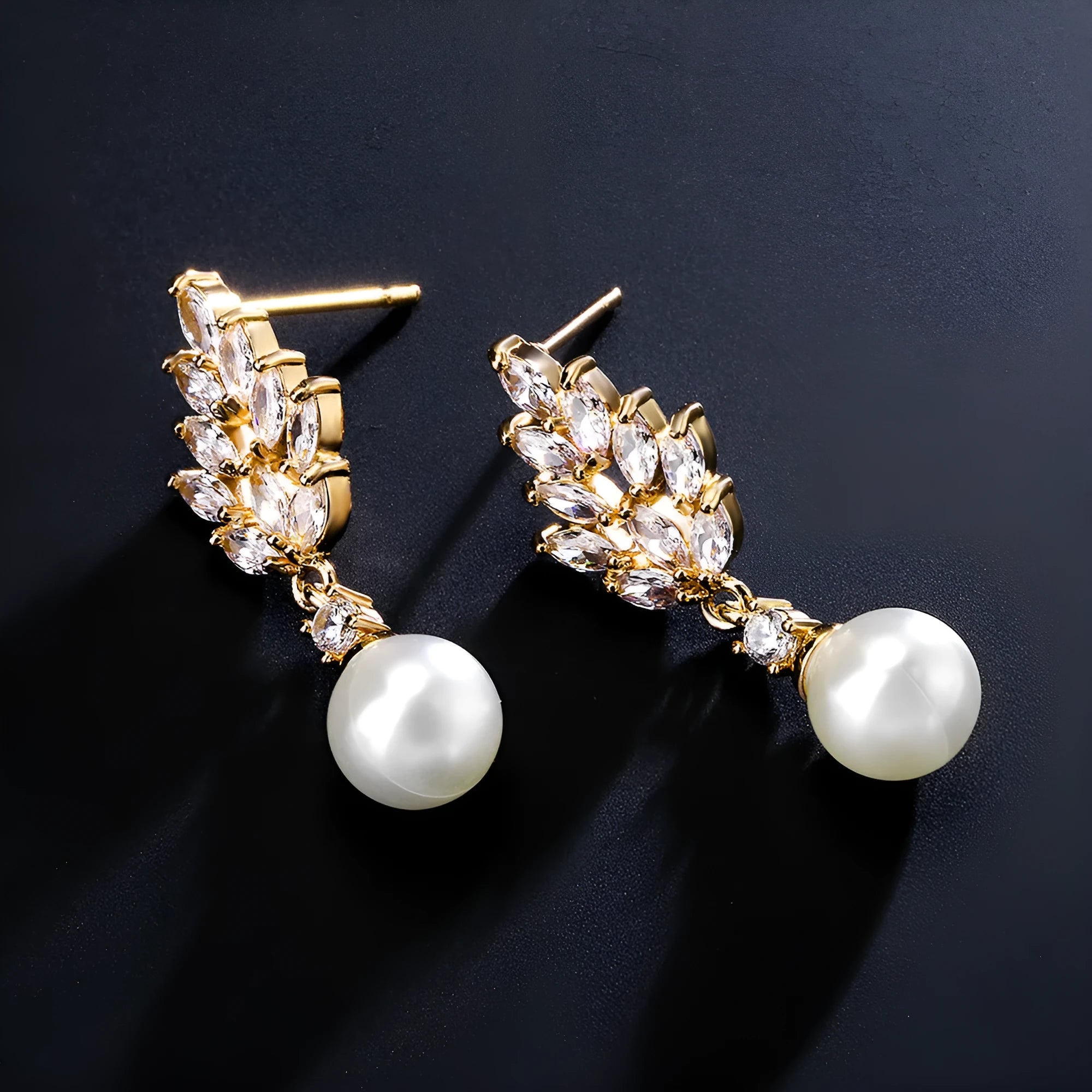 Geometric flower earrings with zircon inlays in gold, platinum, and rose gold plating options