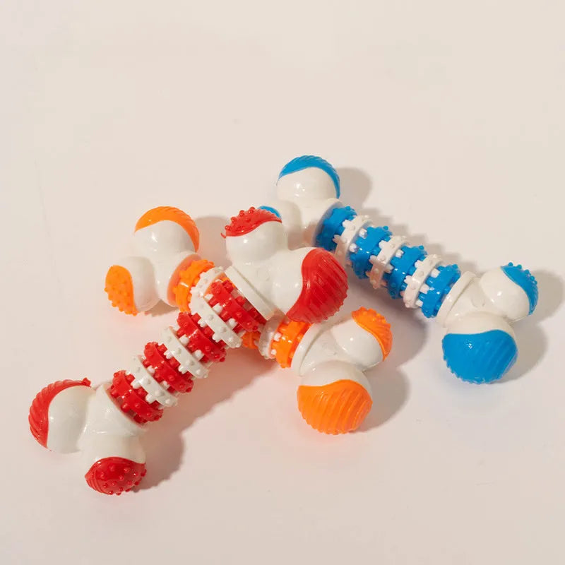 Blue bone-shaped interactive dog chew toy for small breeds with a treat holder cavity.