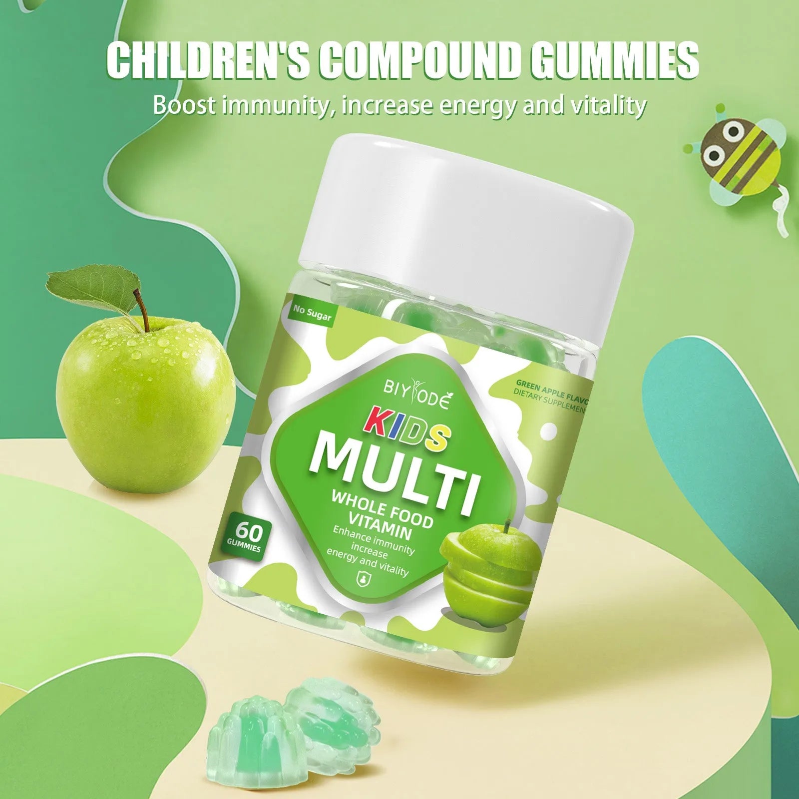 Bottle of 60 kids multivitamin gummies with original flavour for daily immunity support