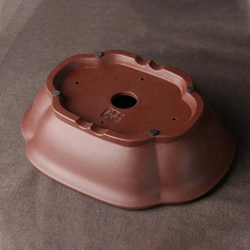 Handmade purple clay ceramic bonsai basin in classical Chinese style measuring 25x20cm