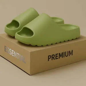 Women's thick sole beach slippers in black, green and brown colours with EVA injection moulded construction
