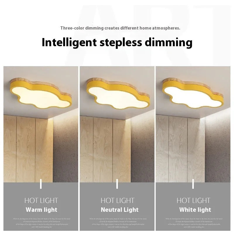 Cloud-shaped modern ceiling lamp in wood pink finish, 50x25cm, with white LED light