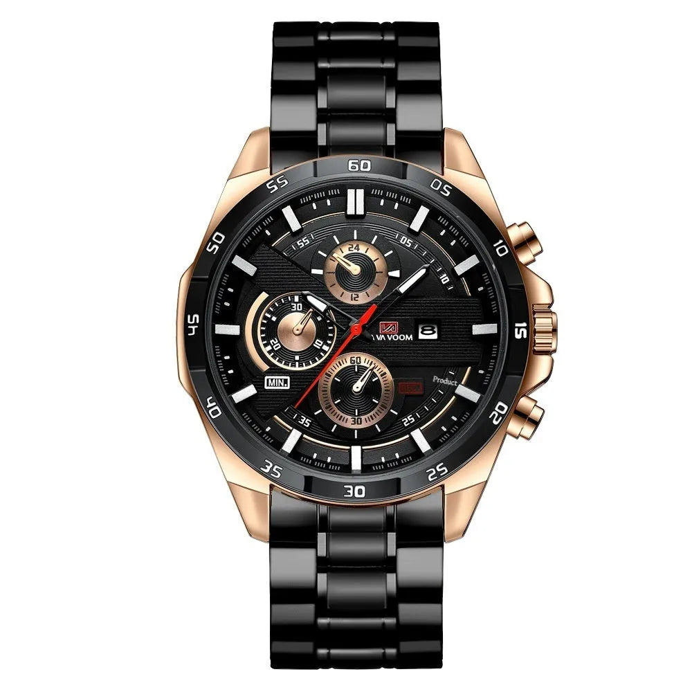 Men's casual business calendar quartz watch with waterproof construction in multiple colour options